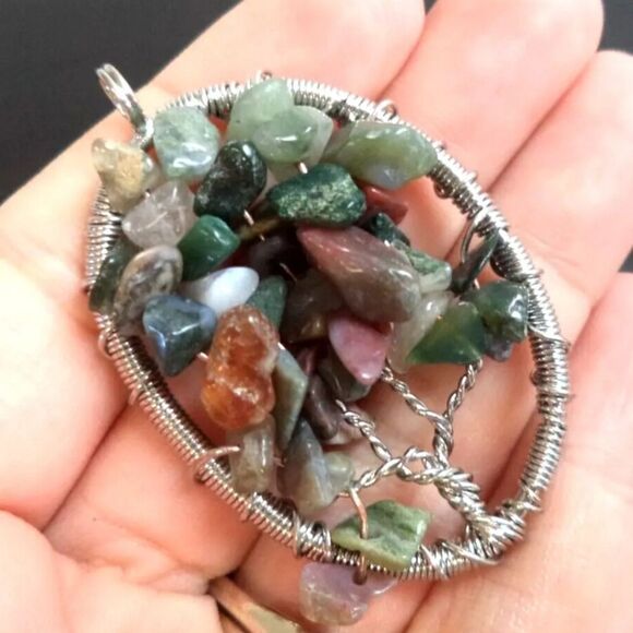 Natural Gemstone Reiki Chakra Chip Beads Tree of Life Healing Pendant Only - Picture 1 of 2